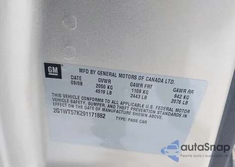 2009 Chevrolet Impala Lt z USA, uszkodzony, nr VIN 2G1WT57K291171882